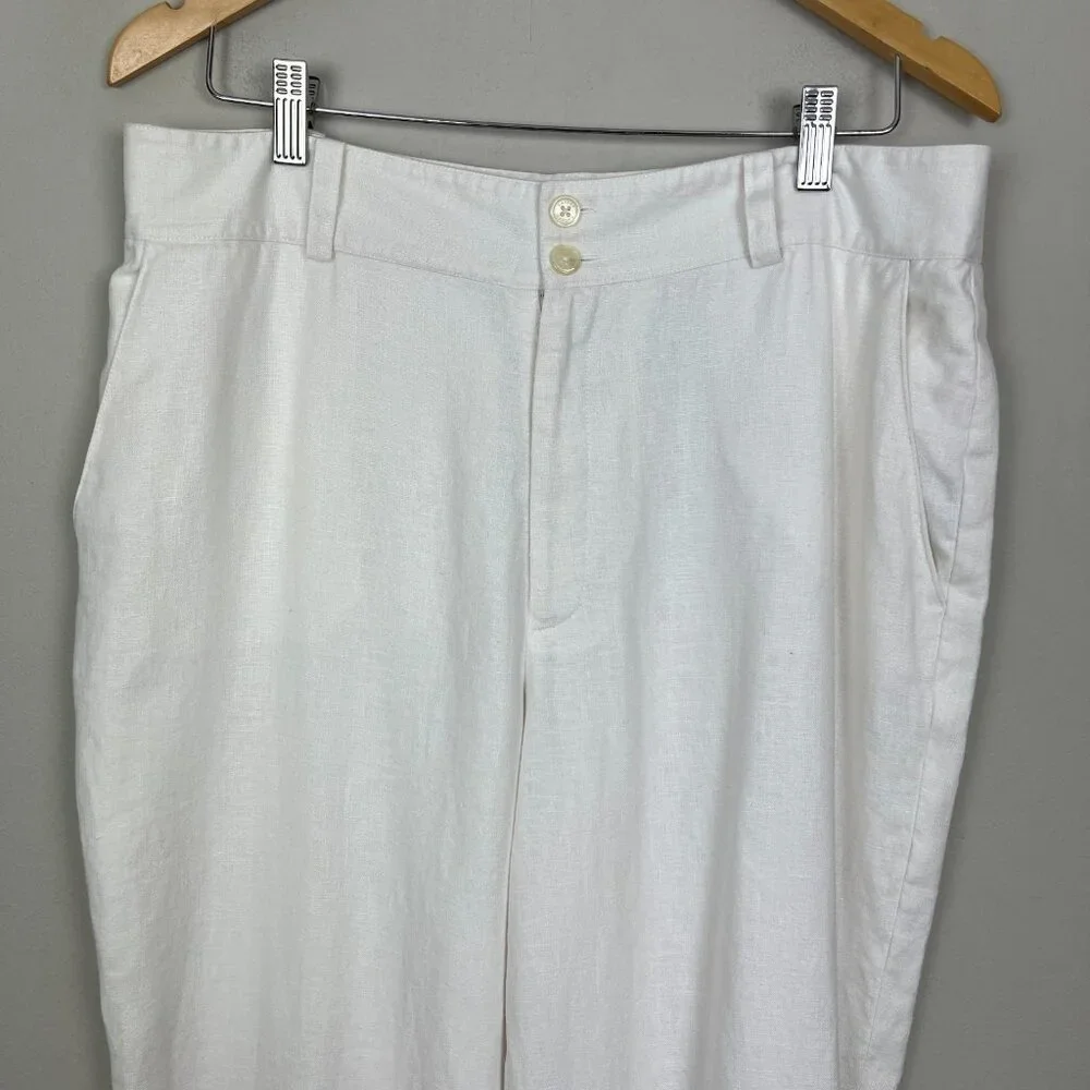 Lauren Ralph Lauren Trousers Pants Womens‎ 14 Ivory 100% Linen Wide Leg Lined